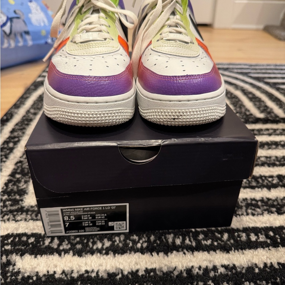 Nike Air Force 1s Low-Top Sneakers with Orange, Purple, Green & Black Accents - Picture 4 of 6